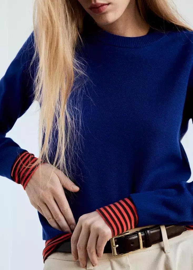 Blue Fine-Knit Crew-Neck Sweater, Bright Blue, large image number 3
