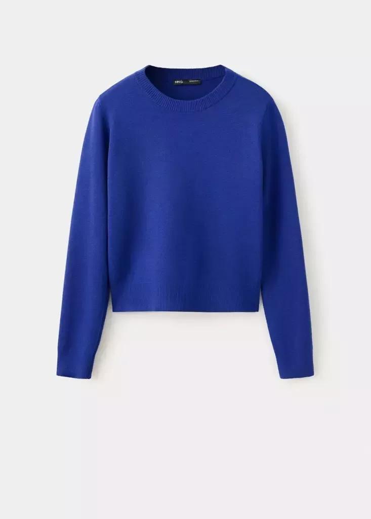 Blue Fine-Knit Crew-Neck Sweater, Bright Blue, large image number 4