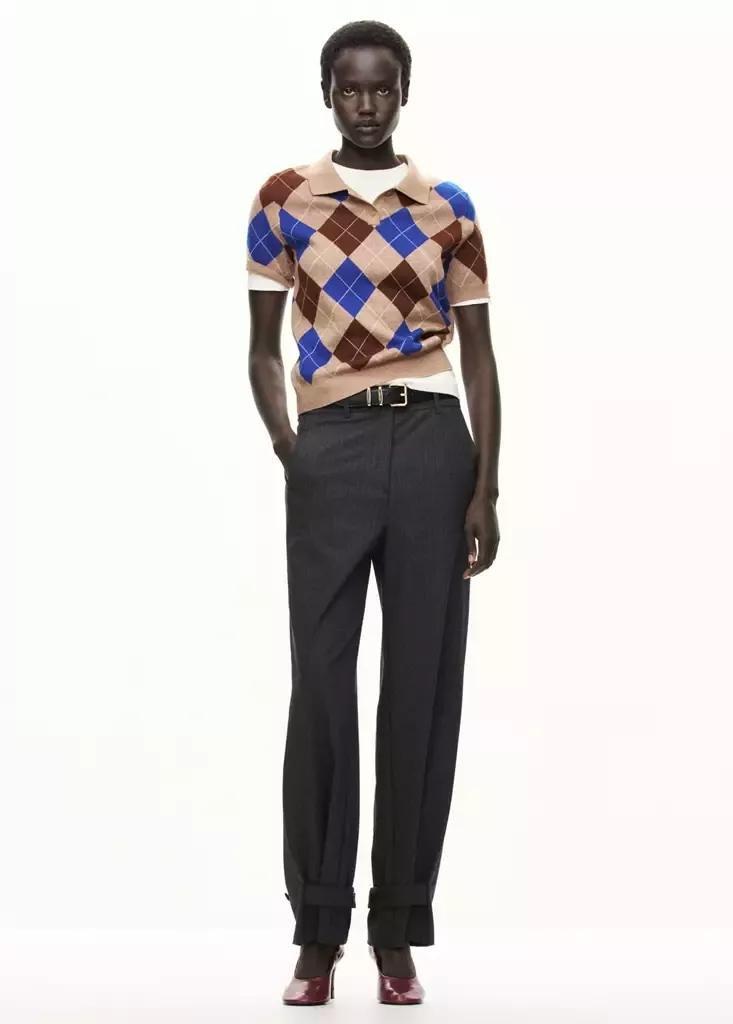Brown Argyle Polo Neck Sweater, Medium Brown, large image number 0