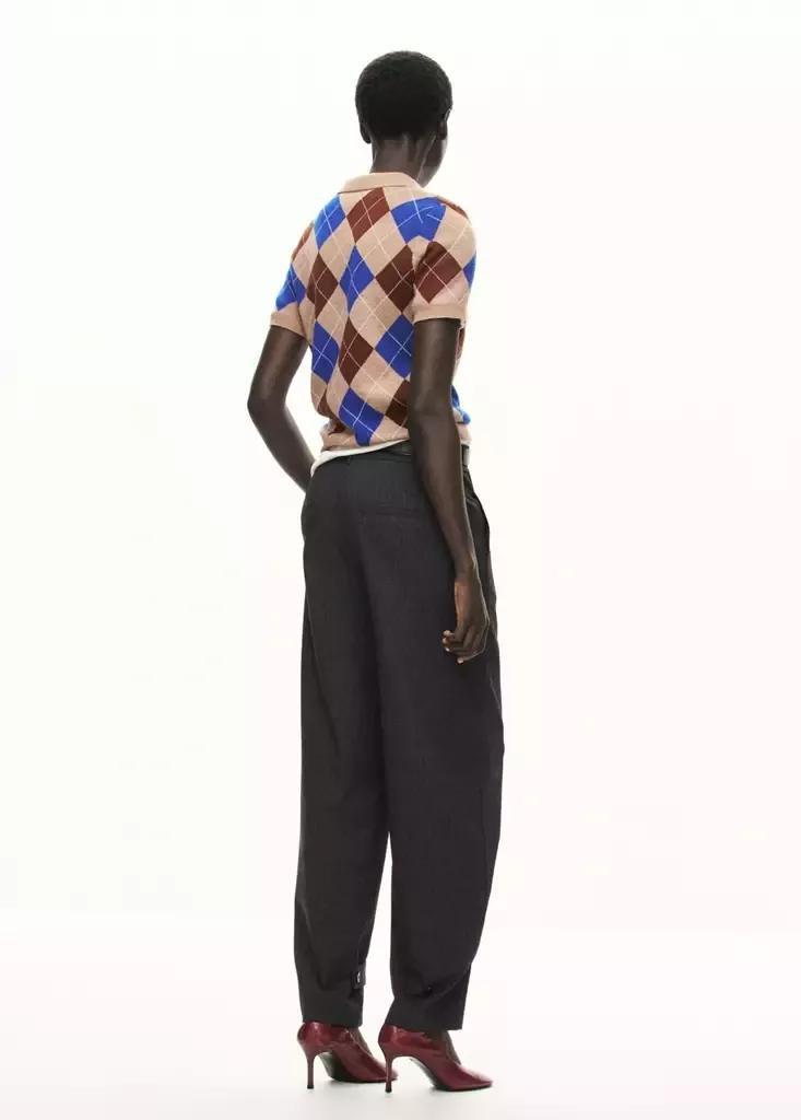 Brown Argyle Polo Neck Sweater, Medium Brown, medium