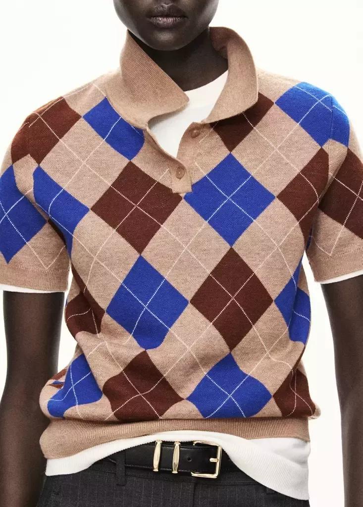 Brown Argyle Polo Neck Sweater, Medium Brown, large image number 3