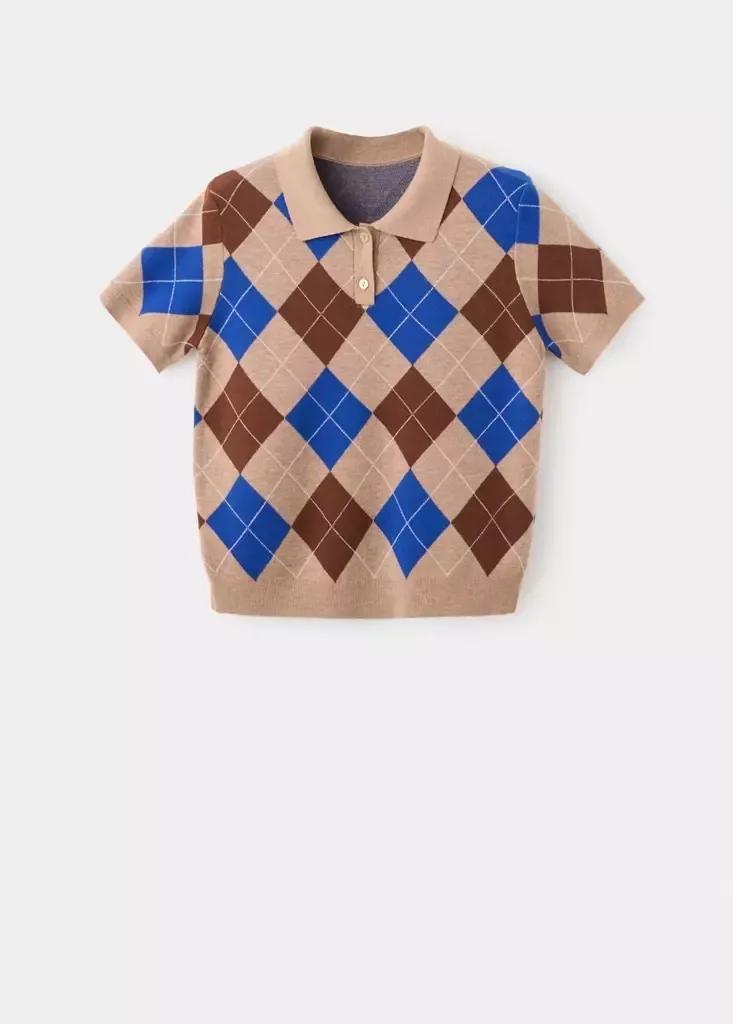 Brown Argyle Polo Neck Sweater, Medium Brown, large image number 5