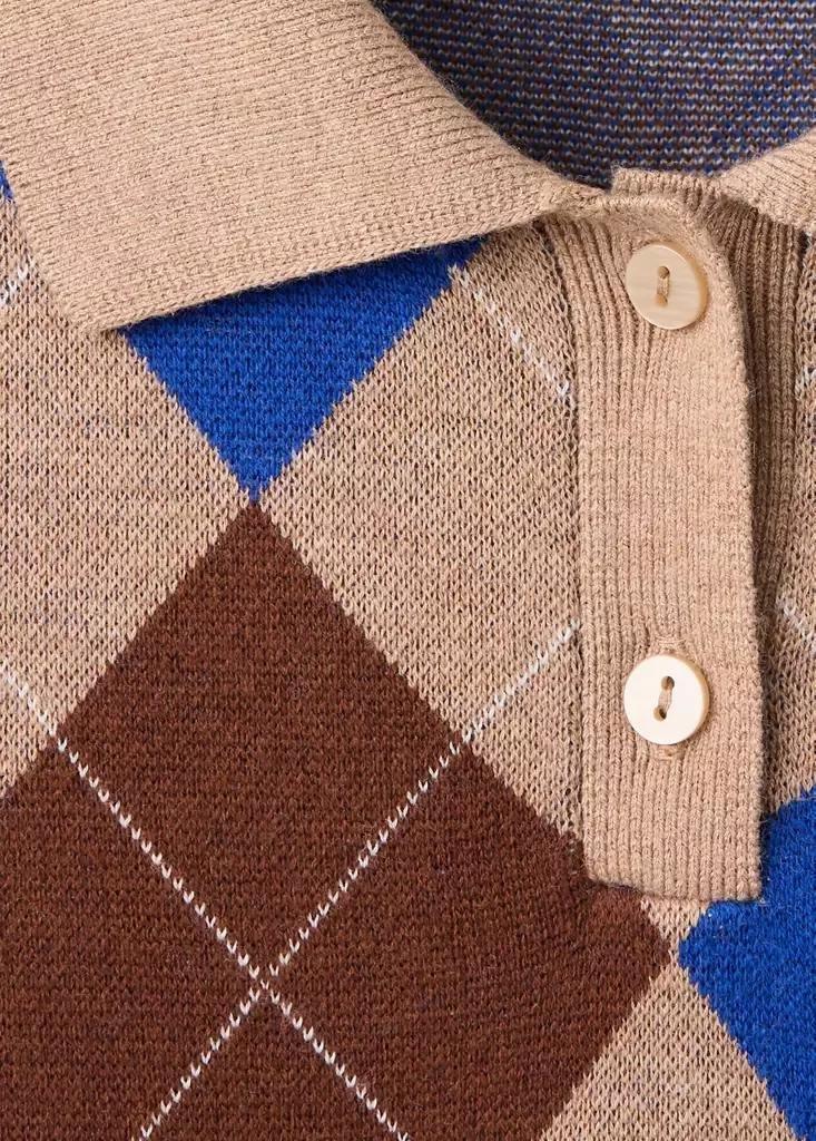 Brown Argyle Polo Neck Sweater, Medium Brown, large image number 6