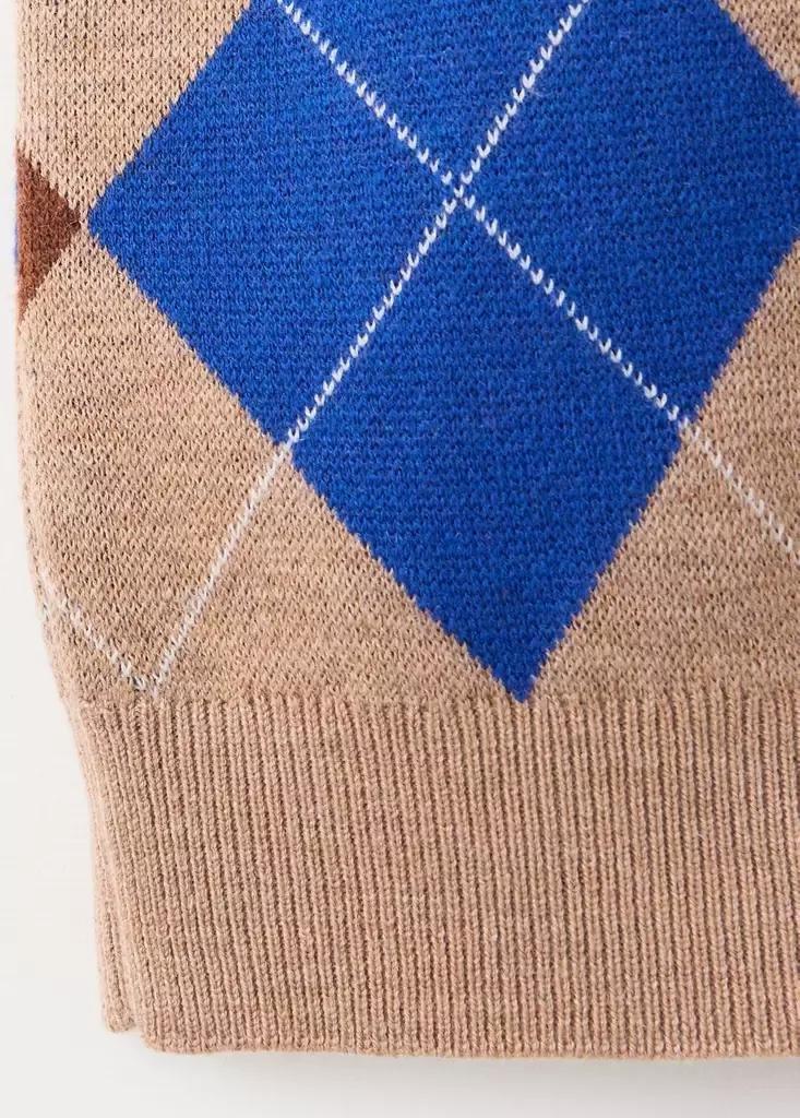 Brown Argyle Polo Neck Sweater, Medium Brown, large image number 7