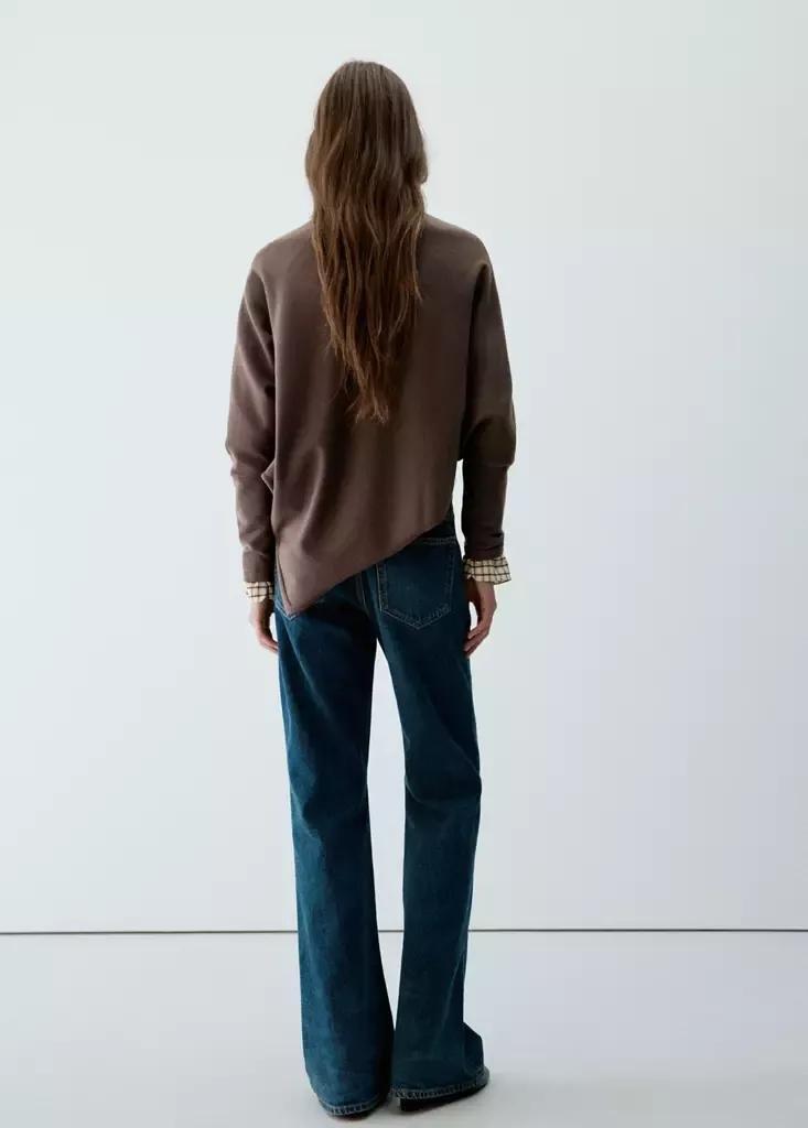 Brown Asymmetric Hem Sweater, Dark Brown, medium