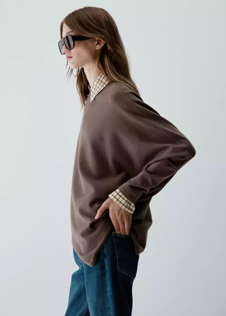 Brown Asymmetric Hem Sweater, Dark Brown, large image number 3