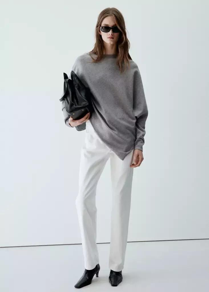 Grey Asymmetric Hem Sweater, Medium Grey, medium