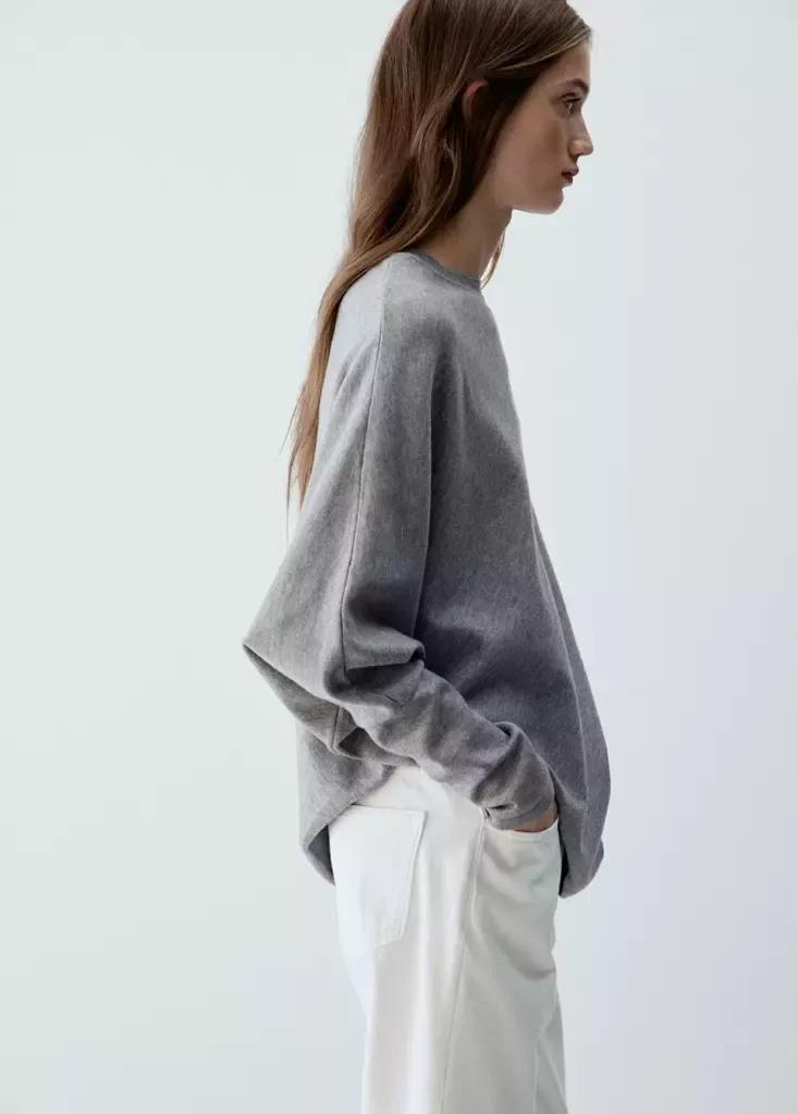 Grey Asymmetric Hem Sweater, Medium Grey, large image number 1