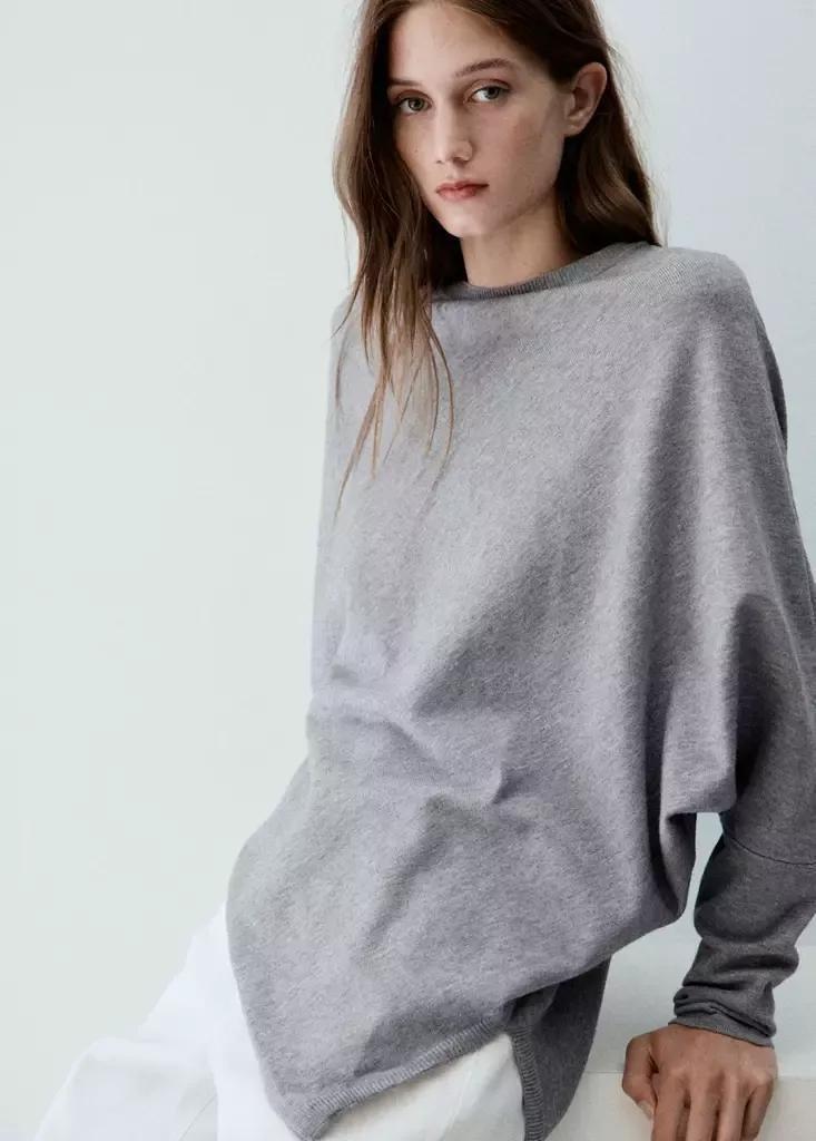 Grey Asymmetric Hem Sweater, Medium Grey, large image number 3
