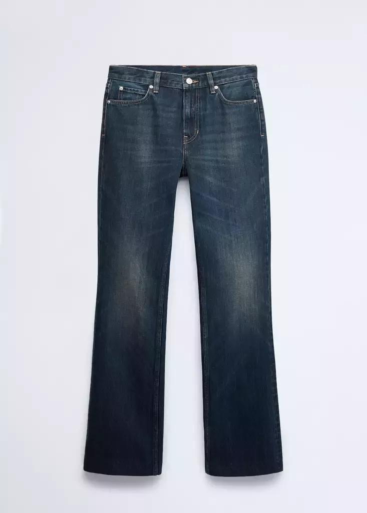 Blue Distressed Flare Jeans, Open Blue, large image number 4