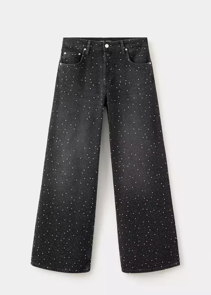 Black Denim Wide Leg Jeans With Rhinestones, Open Grey, large image number 5