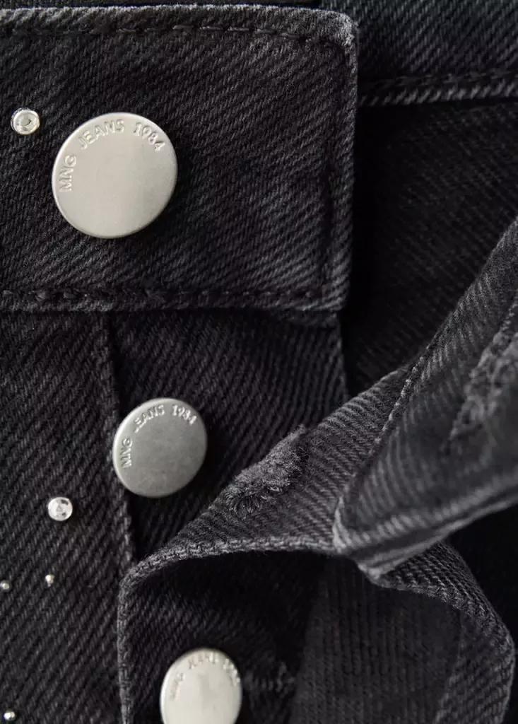 Black Denim Wide Leg Jeans With Rhinestones, Open Grey, large image number 6