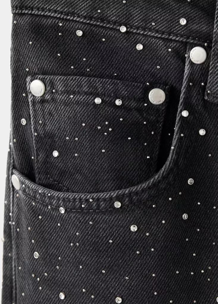 Black Denim Wide Leg Jeans With Rhinestones, Open Grey, large image number 7