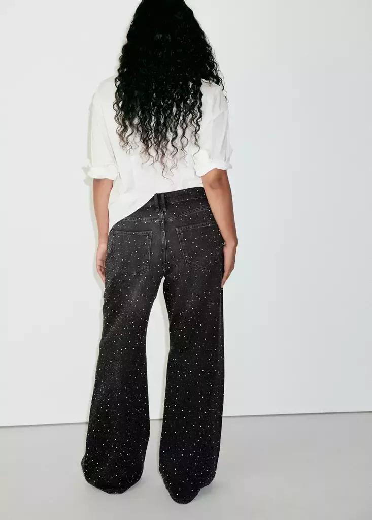 Black Denim Wide Leg Jeans With Rhinestones, Open Grey, large image number 10