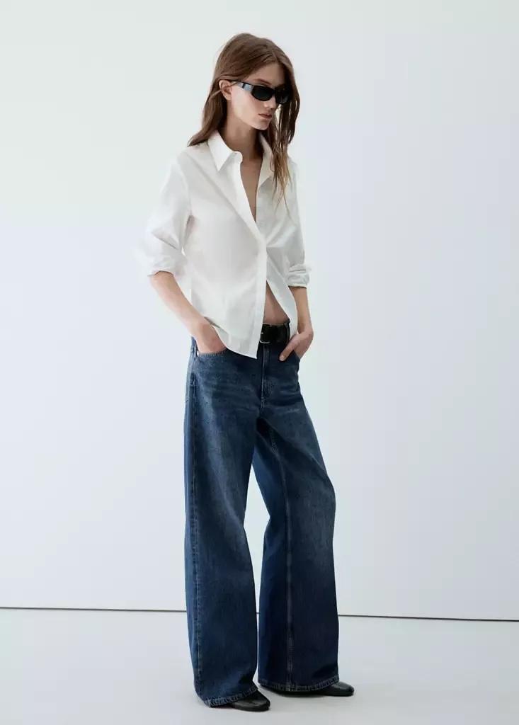 Blue Wide Leg Jeans With Rhinestones, Open Blue, medium
