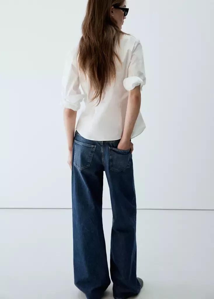 Blue Wide Leg Jeans With Rhinestones, Open Blue, large image number 2