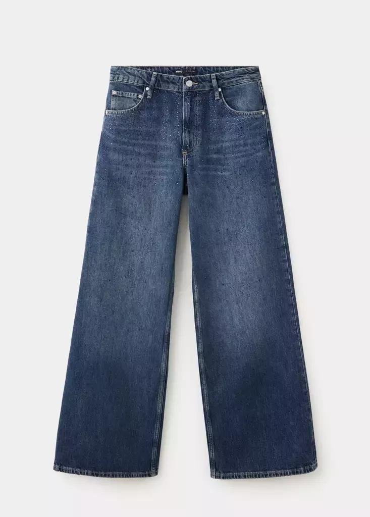Blue Wide Leg Jeans With Rhinestones, Open Blue, large image number 5
