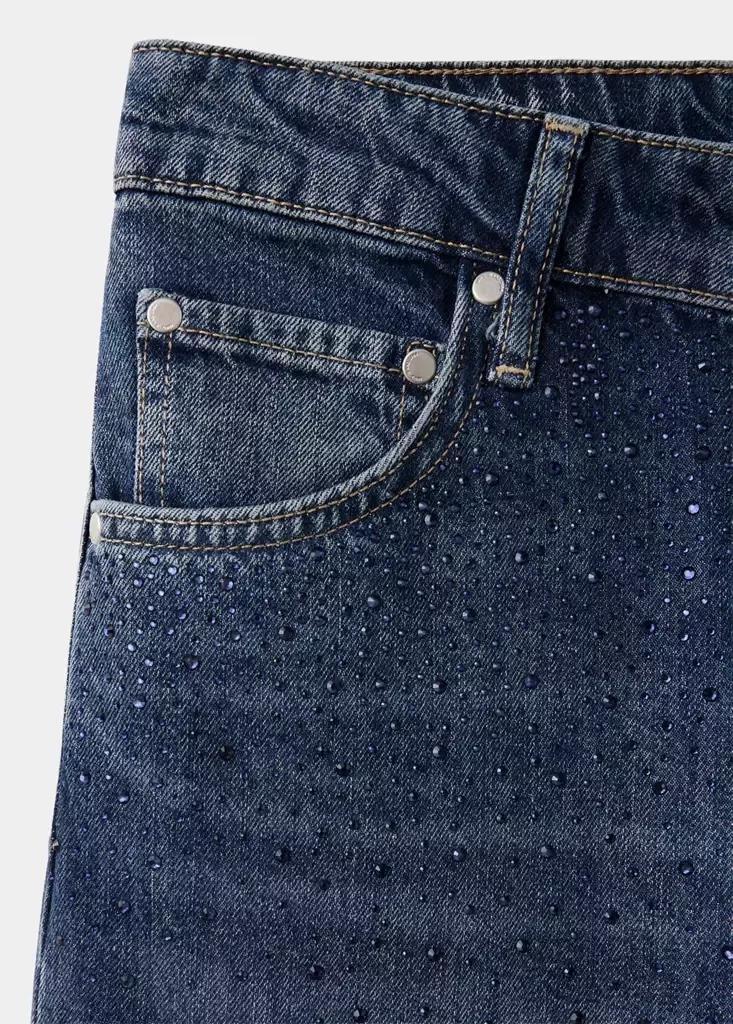 Blue Wide Leg Jeans With Rhinestones, Open Blue, large image number 6
