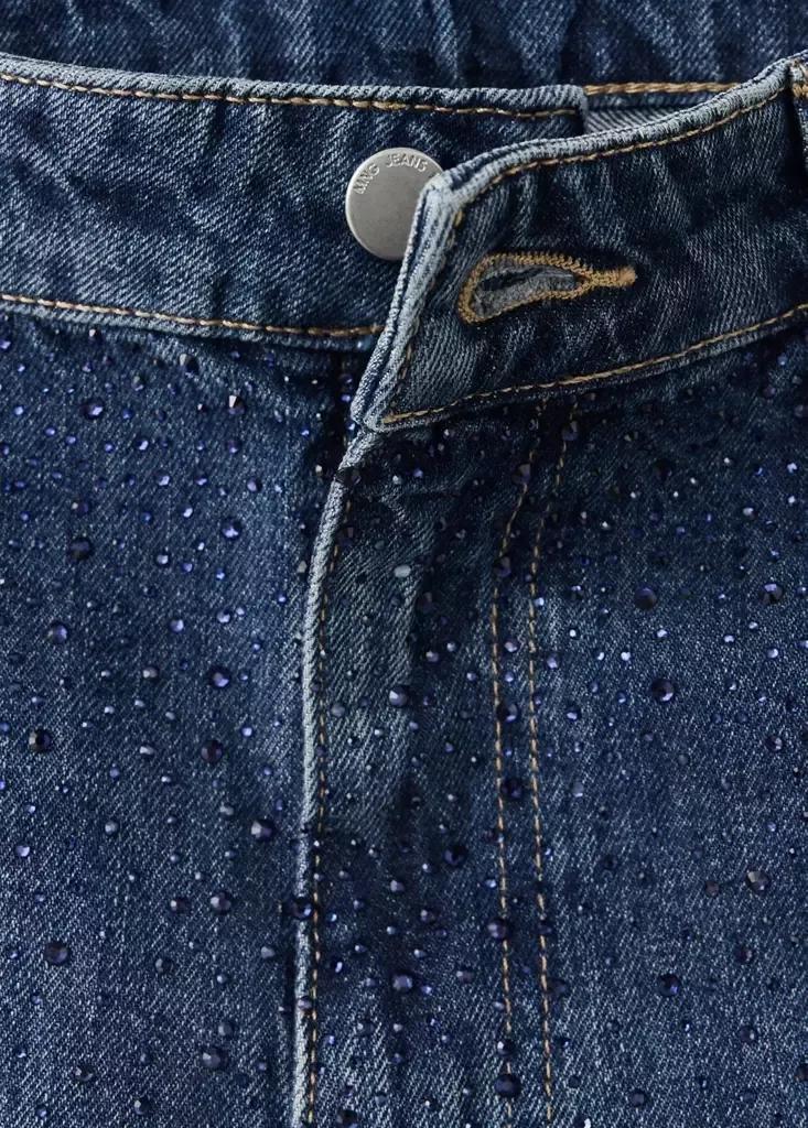 Blue Wide Leg Jeans With Rhinestones, Open Blue, large image number 7