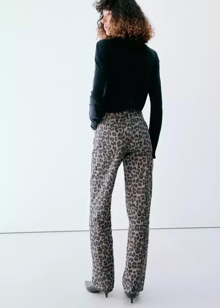Grey Leopard-Print Straight Jeans, Open Grey, medium