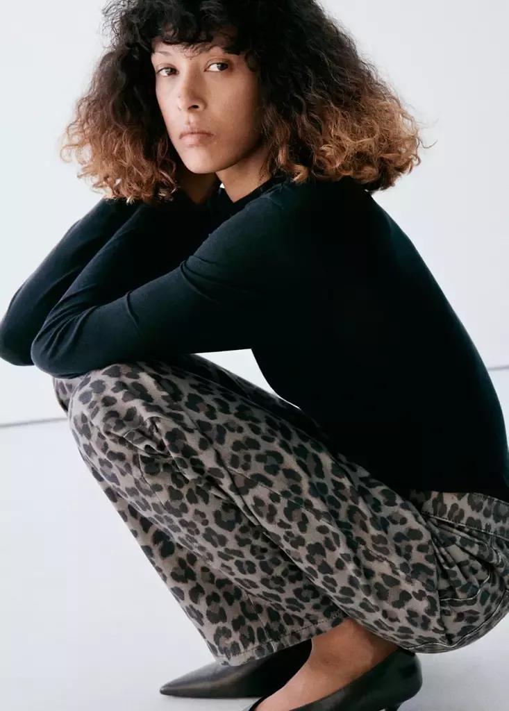Grey Leopard-Print Straight Jeans, Open Grey, large image number 3