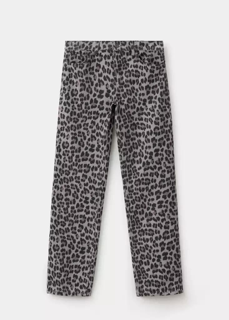 Grey Leopard-Print Straight Jeans, Open Grey, large image number 4