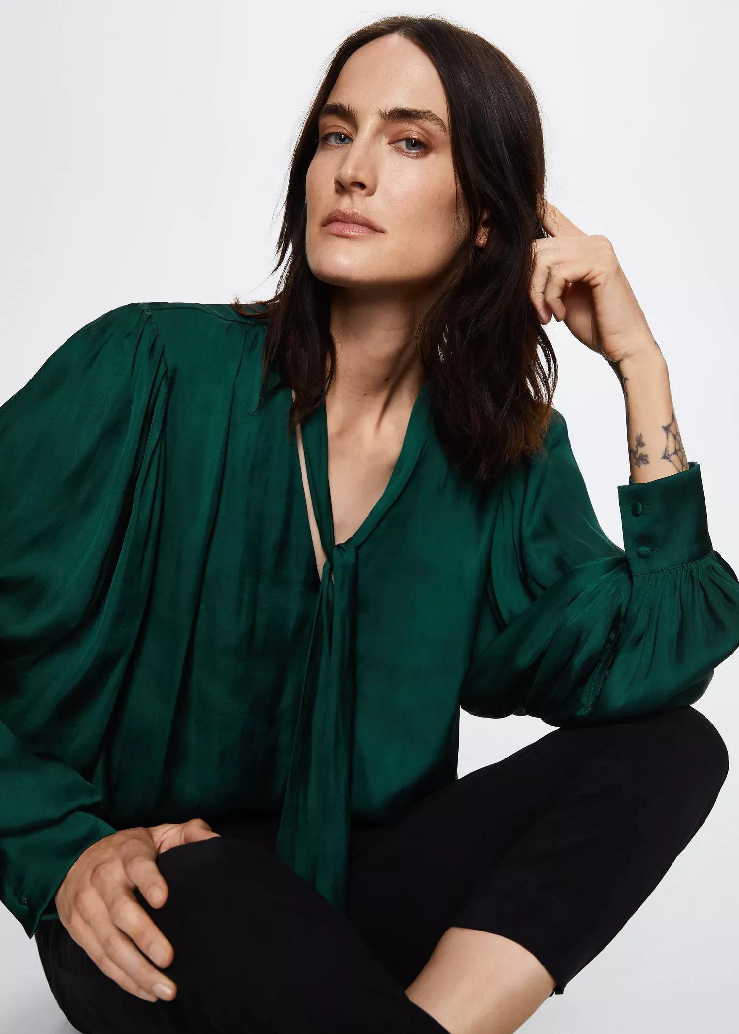Green Lace Flowy Blouse, , large image number 1