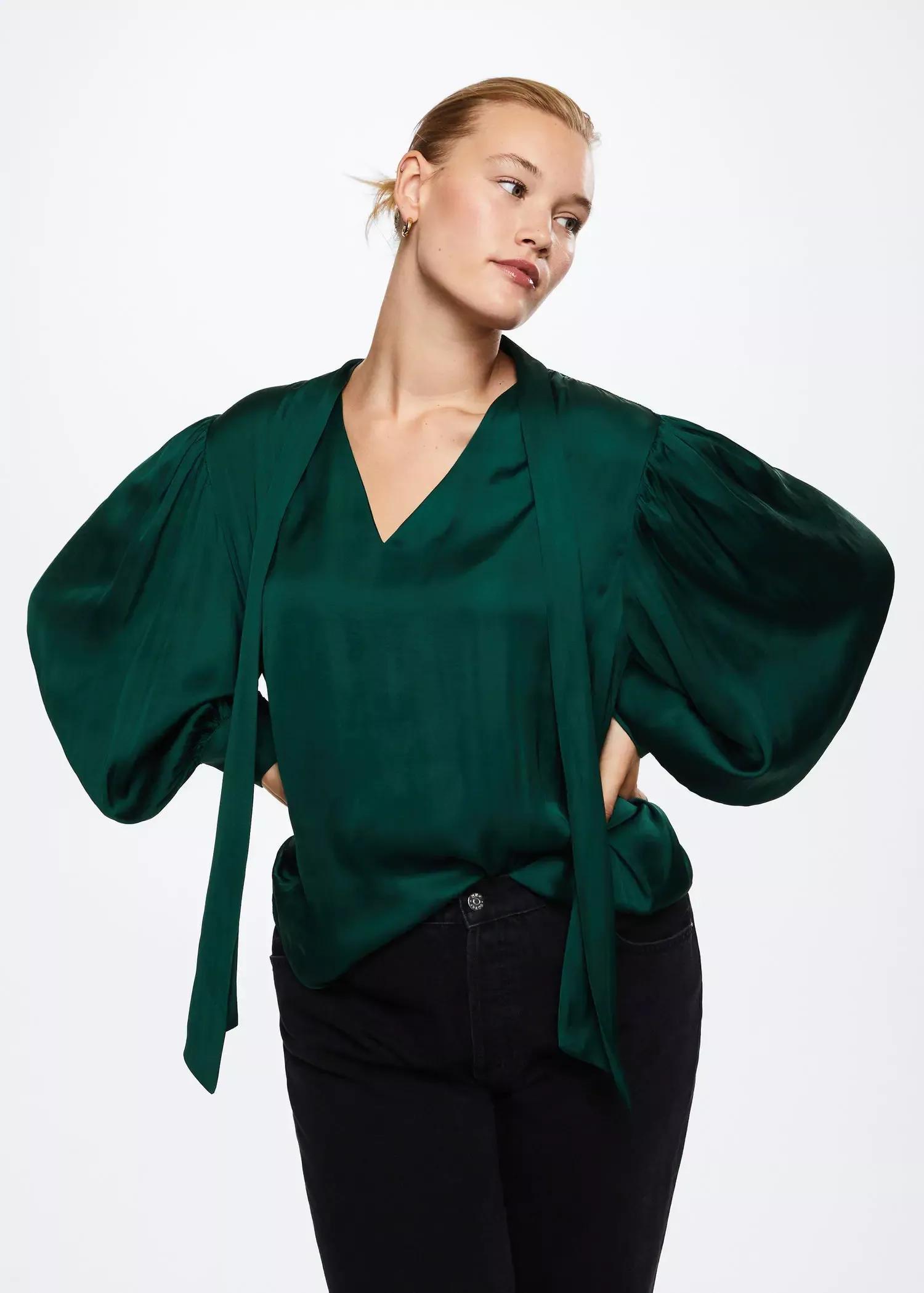 Green Lace Flowy Blouse, , large image number 3