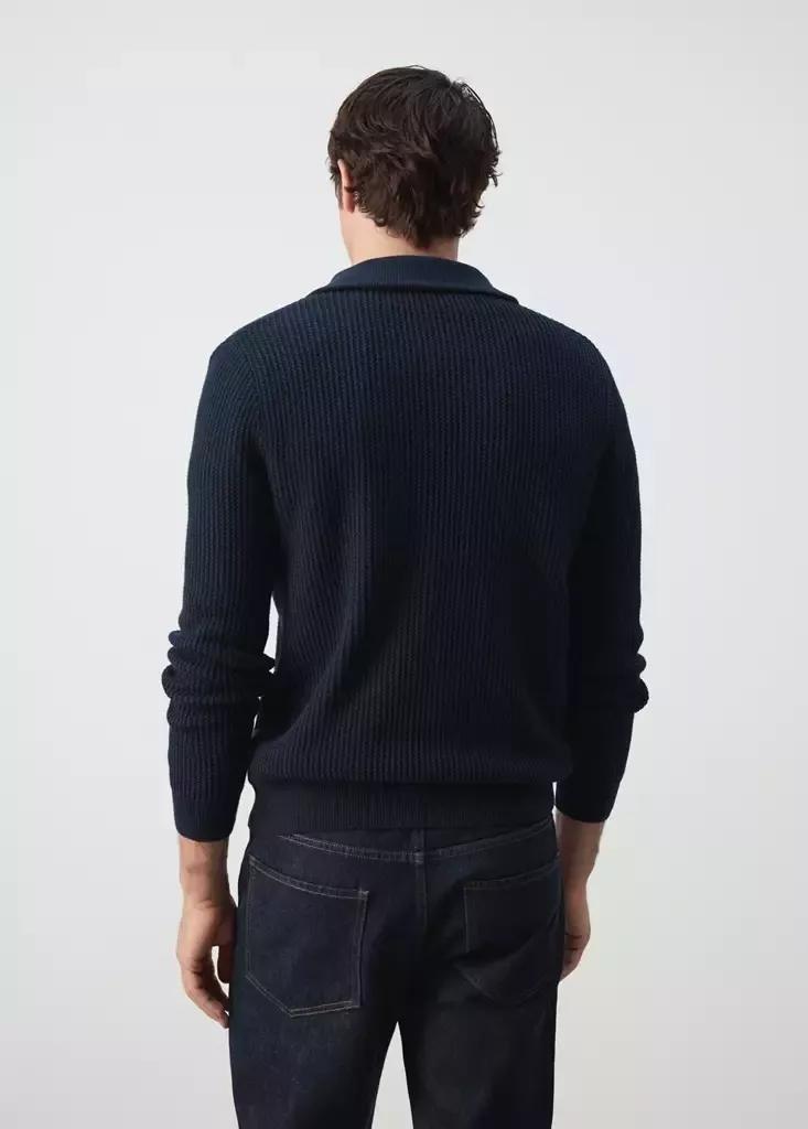 Navy Fine-Knit Cotton Ribbed Zip-Up Jumper, Navy, large image number 2