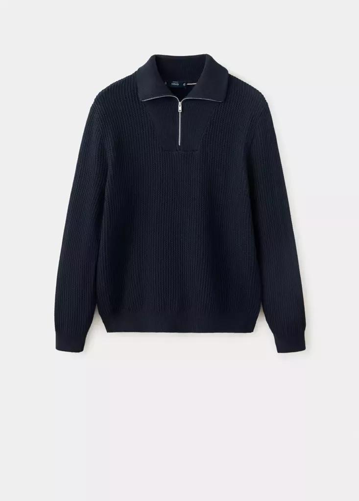 Navy Fine-Knit Cotton Ribbed Zip-Up Jumper, Navy, large image number 5