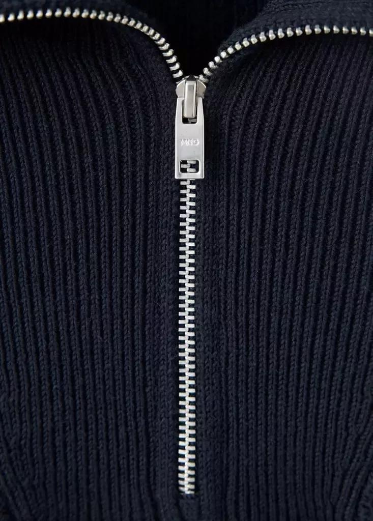 Navy Fine-Knit Cotton Ribbed Zip-Up Jumper, Navy, large image number 6