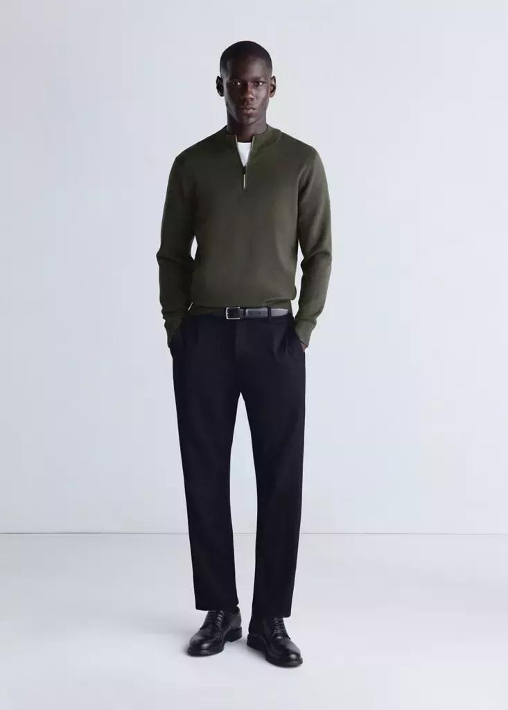 Green Comfort Stretch Zip Jersey, Dark Green, large image number 0