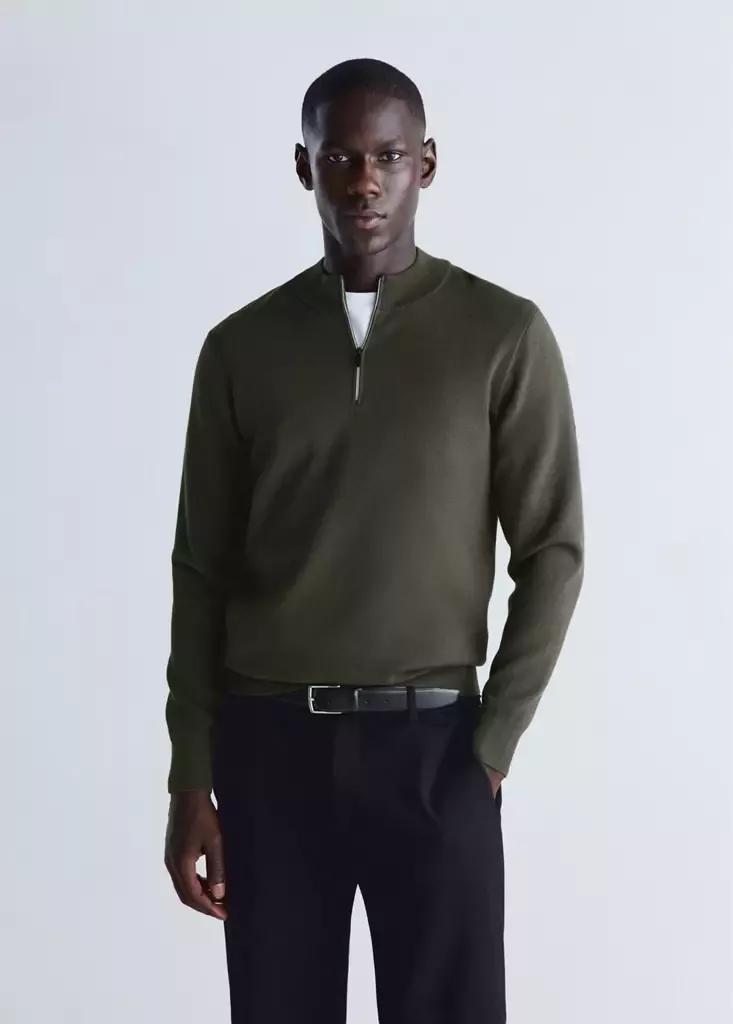 Green Comfort Stretch Zip Jersey, Dark Green, large image number 1
