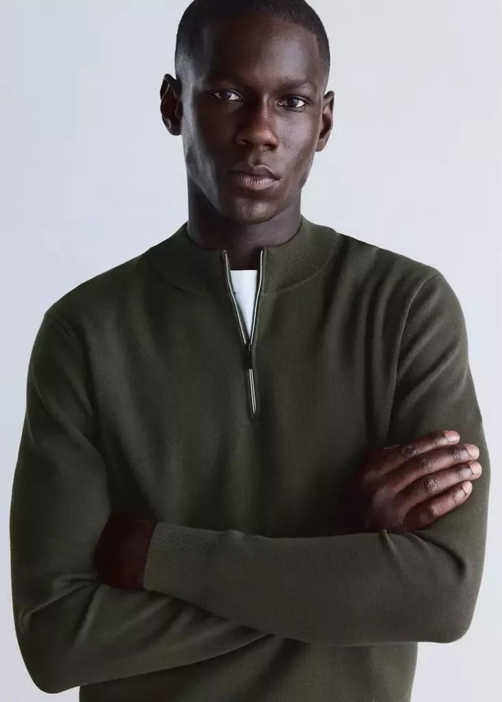 Green Comfort Stretch Zip Jersey, Dark Green, large image number 3