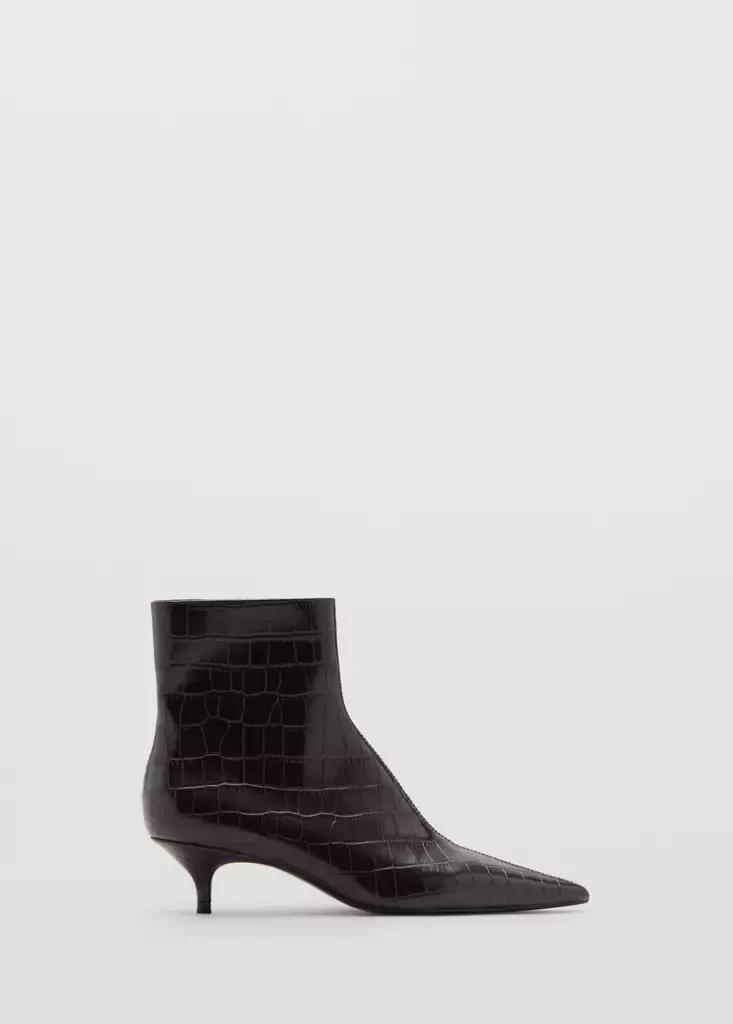 Red Kitten Heel Pointed-Toe Ankle Boot, Dark Red, medium