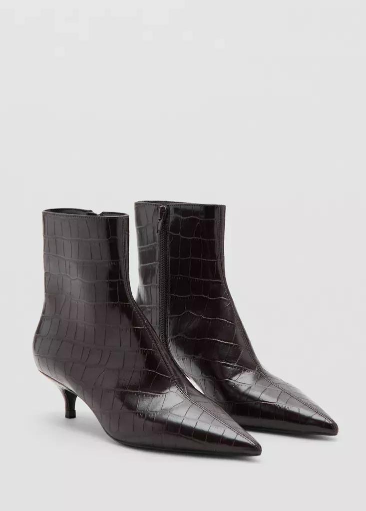 Red Kitten Heel Pointed-Toe Ankle Boot, Dark Red, large image number 1