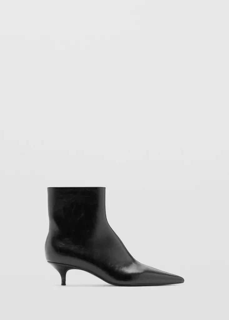 Black Kitten Heel Pointed-Toe Ankle Boot, Black, medium
