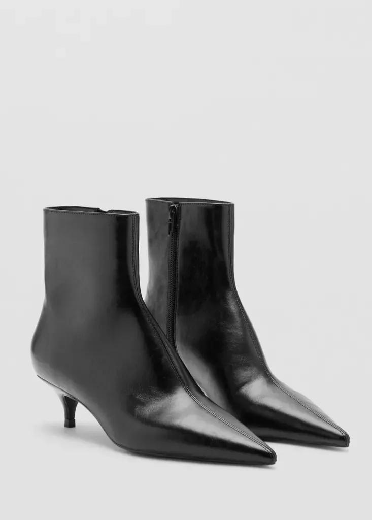 Black Kitten Heel Pointed-Toe Ankle Boot, Black, medium