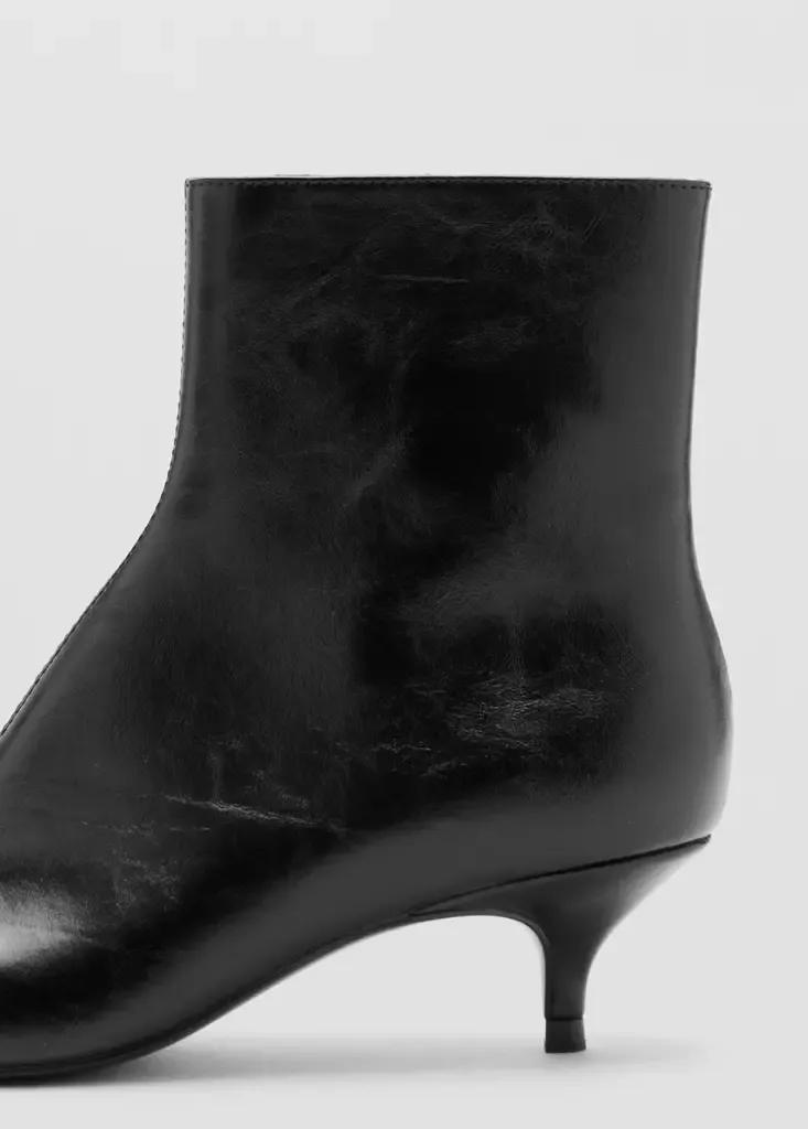 Black Kitten Heel Pointed-Toe Ankle Boot, Black, medium