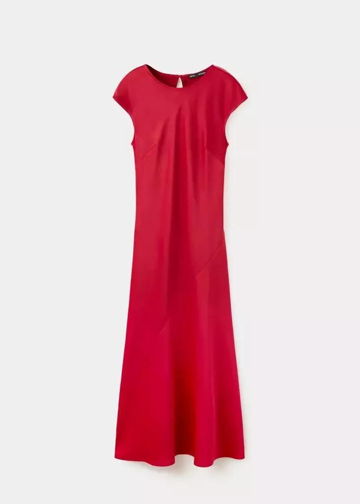 Red Short-Sleeved Dress With Asymmetric Seams, Red, large image number 4