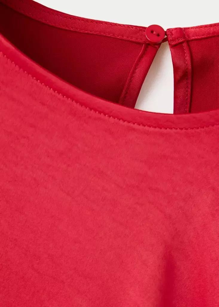 Red Short-Sleeved Dress With Asymmetric Seams, Red, large image number 5