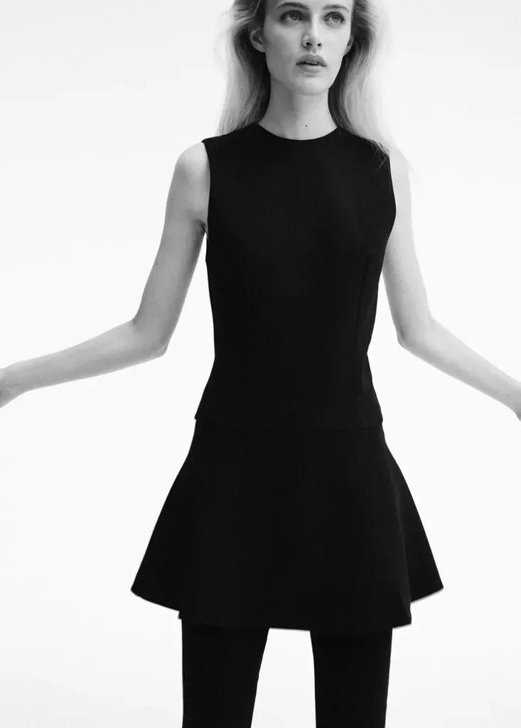 Black Short Dress With Seam Detailing, Black, medium