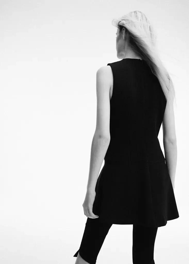 Black Short Dress With Seam Detailing, Black, medium