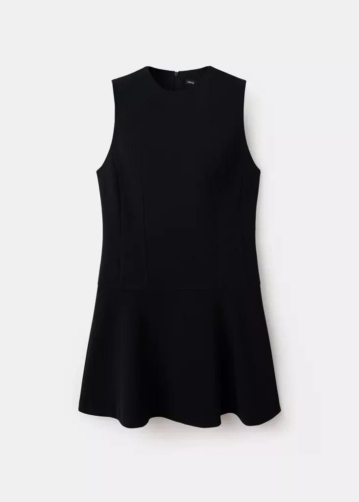 Black Short Dress With Seam Detailing, Black, large image number 4