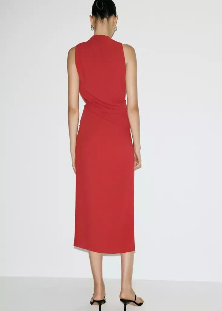 Red Draped Dress With Side-Slit, , medium