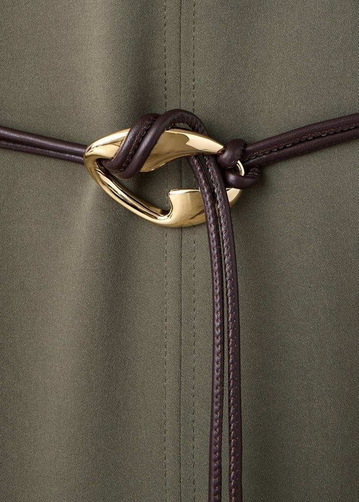 Brown High-Neck Dress With Belt, Brown, large image number 5