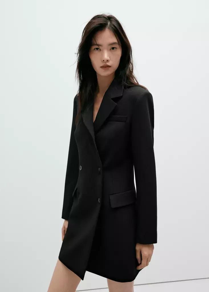 Black Double-Breasted Blazer-Style Dress, Black, large image number 1