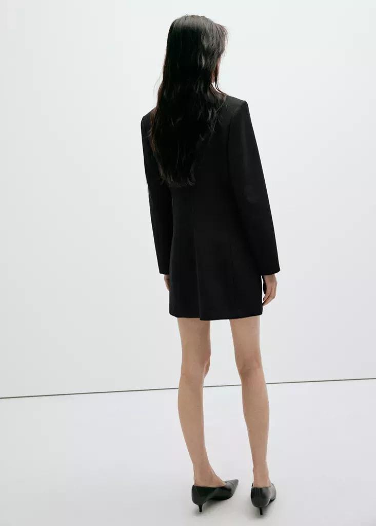 Black Double-Breasted Blazer-Style Dress, Black, medium