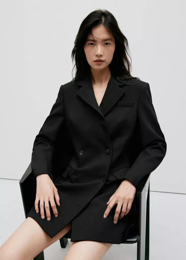 Black Double-Breasted Blazer-Style Dress, Black, large image number 4
