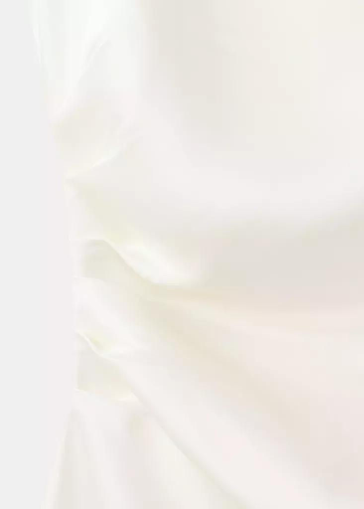 Ecru Ruched Dress With Draped Neckline, Light Beige, large image number 6